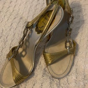 Rene Caovilla Used Gold and Rhinestone Sandal Size 37